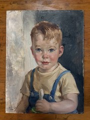 Peter Cook Vintage Oil Portrait Child Boy Signed Listed Artist MCM 1958