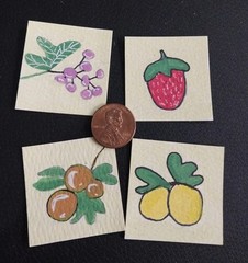 Fruit Lemon Orange Grape Berry ART Original Painting SET 4 miniature small 1.5in