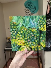Oil Painting: Pineapples, Fruit, Food Art, Any Orientation 8×8 Canvas Panel