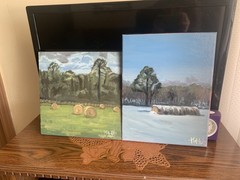 Original oil painting winter in south carolina haybales in snow art En Plein Air