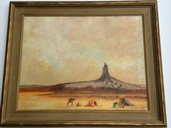 Antique Impressionist Painting Desert Native American Indian large oil Listed