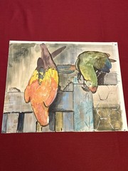 Signed Original Watercolor Painting Of The Two Parrots By Paul Gould ’67