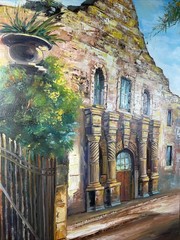 Original TEXAS ALAMO PAINTING SIGNED Colorful 1973 Canvas 24″x30″ (DAMAGED)
