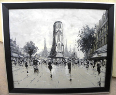 Paris Mid Century A. De Vity style street scene painting en grisaille signed