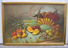 Original Oil Painting Art Still Life Tropical Fruit & Vegetables Artist Signed