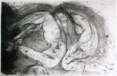 VINTAGE INK PAINTING PAPER MULTIPLE SIGNED ABSTRACT FIGURATIVE LOVERS SURREALISM
