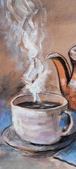 Original Expressionist 9 x 12 Coffee And Bagel Canvas Kitchen Art Painting