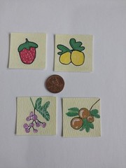 Fruit Lemon Orange Grape Berry ART Original Painting SET 4 miniature small 1.5in