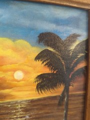 Vintage Framed Mexican Sunset Oil Painting Palm Tree Beach Framed 5″x7″ Signed