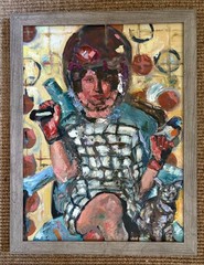 Woman, Hairdryer and a Bird, Oil Painting, Hairdresser, Framed
