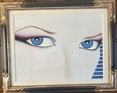 Art Deco , Mixed Media On Paper. “BLUE EYES “ Beautiful Frame By Jerry Solomon