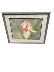Framed Iris watercolor wood framed,double matted 19.5”x15.5” Hall