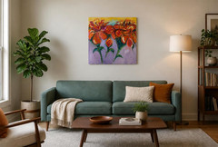 Orange Flowers, Large Original Oil Paintings