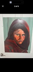National Geographic Beautiful Afghan Girl Oil Painting Green Eye on Canvas