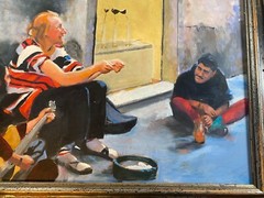 Large Rhoda Yanow «Street Musicians Florence NJ» Oil Painting – Signed/Framed