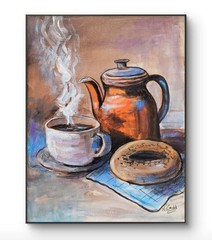 Original Expressionist 9 x 12 Coffee And Bagel Canvas Kitchen Art Painting