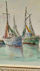 Huge John Luini New England Harbor Fishing Boat Vtg Canvas Oil Painting 52″x29″
