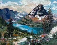 Original Oil Painting Glacier National Park Mountain Lake Impasto Landscape Art