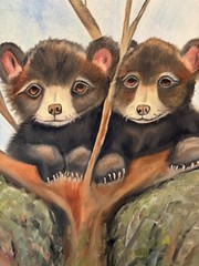 Original oil painting 11 x 14 inch cute brown bear cubs – free shipping