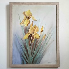 Leana Garmany Original Oil Painting Yellow Iris Floral Still Life Signed 18×24