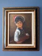 Oil Painting Baseball Little Leaguer 1968 Rico Tomaso Reproduction 23.5”x 19.5”