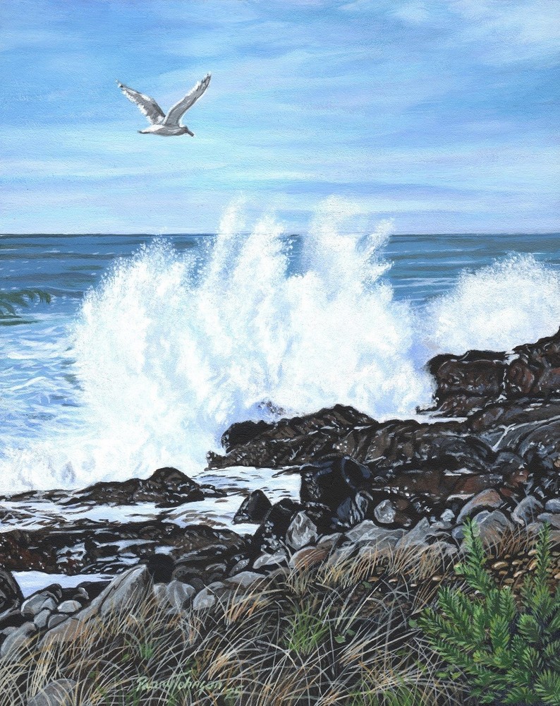 Original Oregon Coast Seascape Painting 804 Trail Shoreline 10×8 Parry Johnson