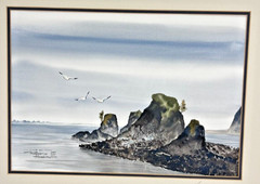 Richard Hazelton Silitz Bay Oregon Seascape Landscape Watercolor Painting 1990