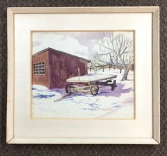 Vtg Don Anderson Signed Original 23” x 25” Wagon in the Snow Watercolor Painting