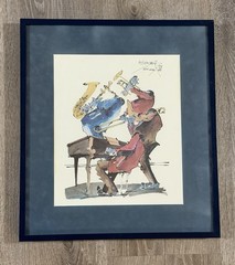 1976 Leo Meiersdorff Watercolor Painting New Orleans Jazz Musicians Pro Framed