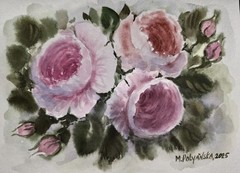 Vintage FLOWERS PINK ROSES Original Art Painting Floral Landscape Signed Gift A5