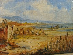 Antique 1964 Morris Orientalist Desert Seascape Boat O/CPainting