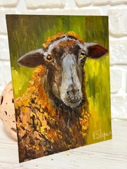 Sheep Oil Painting Original Portrait Farm Animals Impasto Art 8×10 inches