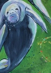 Original 9″x12″ Colorful Manatees Expressive Gallery PAPER Art