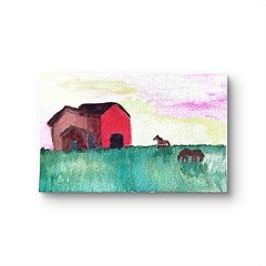 Horse Farm Vibrant Colorful Watercolor Impressionist 5×7 Signed Original