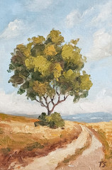 ORIGINAL Oil Painting Impressionism Tree Country Road 4″ x 6″ Fine Art