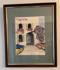 Vintage Original Garden Gate Landscape Floral Signed Framed Gauche Watercolor