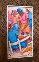 Haitian Painting on Masonite by Petion Savain 16×8, signed, dated, framed