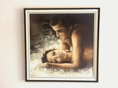 Original Romantic Lovers Oil Painting Signed L. Auger 87x87cm Large Framed Art