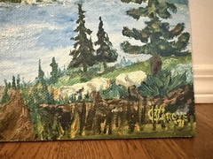 Dual Sided Vintage Painting On Board, Mountain Scene, Cottage Painting