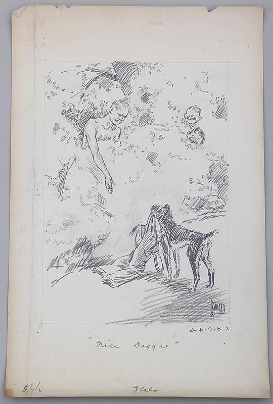 Harry C. Temple B. 1881 – 1962 »Nice doggie», Active Woodstock Illustration