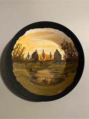 VTG Hand-Painted Desert Landscape in Warm Yellow and Brown Tones