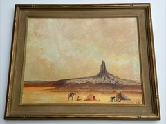 Antique Impressionist Painting Desert Native American Indian large oil Listed