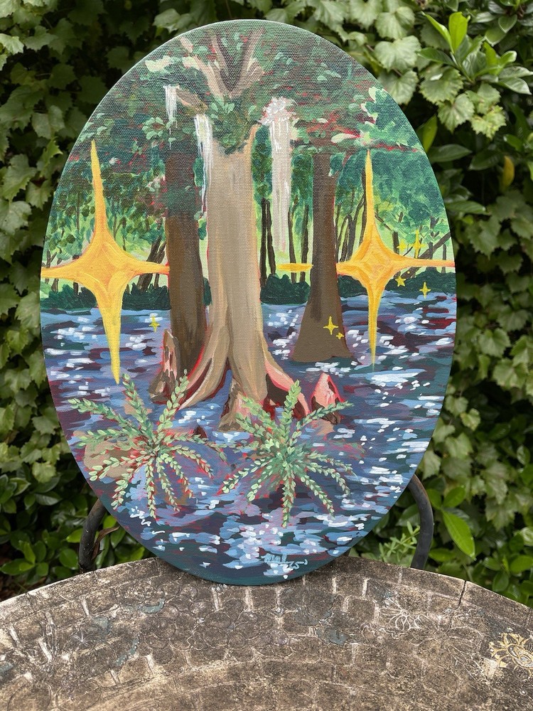 11×14 Oval Congaree River Landscape Painting Cypress Trees Unframed