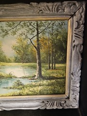 Original oil painting, Summer landscape Scene, Signed, Suh Jin Hee