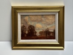 ANTIQUE HISTORIC PAINTING NEW YORK ERNEST HUBBARD SMALL MASTERFUL EVENING 1915