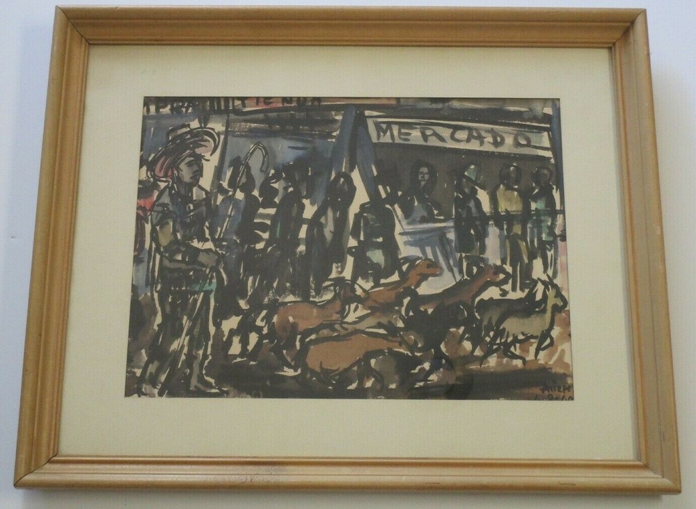 VINTAGE MEXICAN MODERNIST PAINTING MARKET STREET MODERNISM REGIONALISM ABSTRACT
