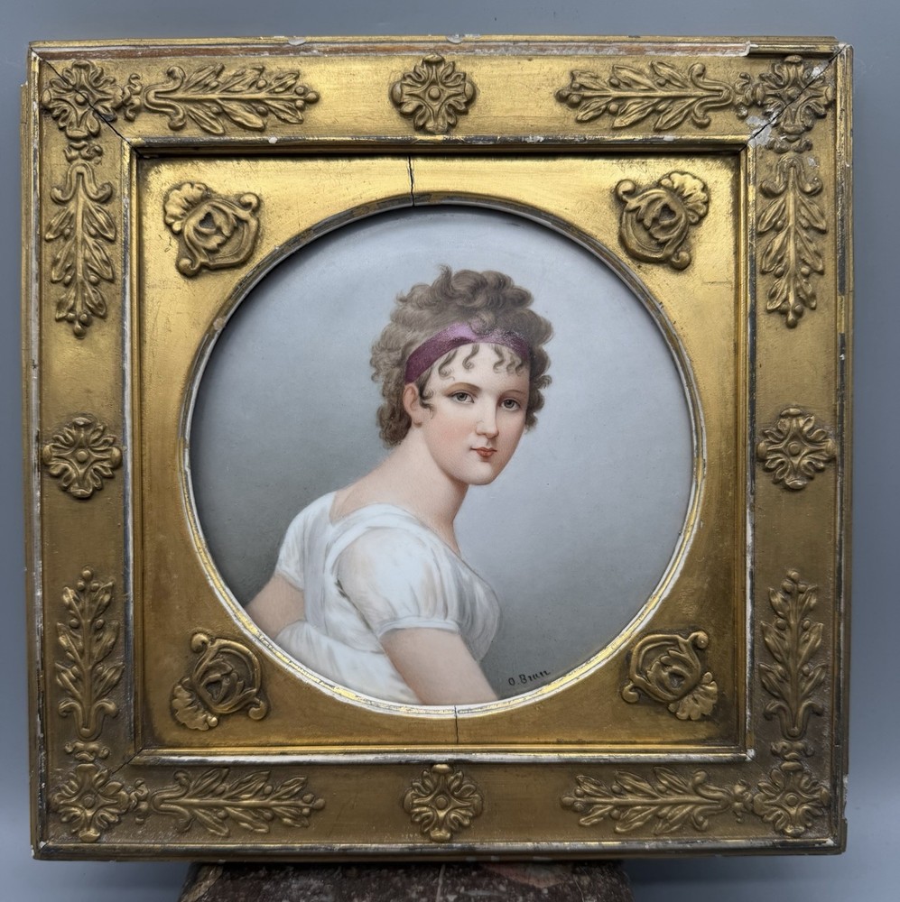 French? hand painted portrait miniature of Juliette Recamier, ca. 19th Century