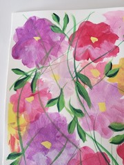 ORIGINAL ABSTRACT FLORAL ARTWORK PAINTING WATERCOLOR ON PAPER 16X12 ooak