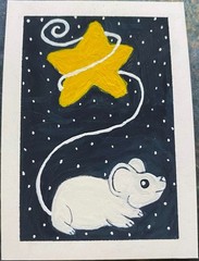 ACEO Original Mouse Mice Space Stars Miniature Painting Art Cute OneCraftyLady