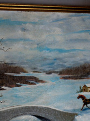 Original Dvorak Winter Landscape Ice Snow Church Fence Creek Oil Canvas Painting